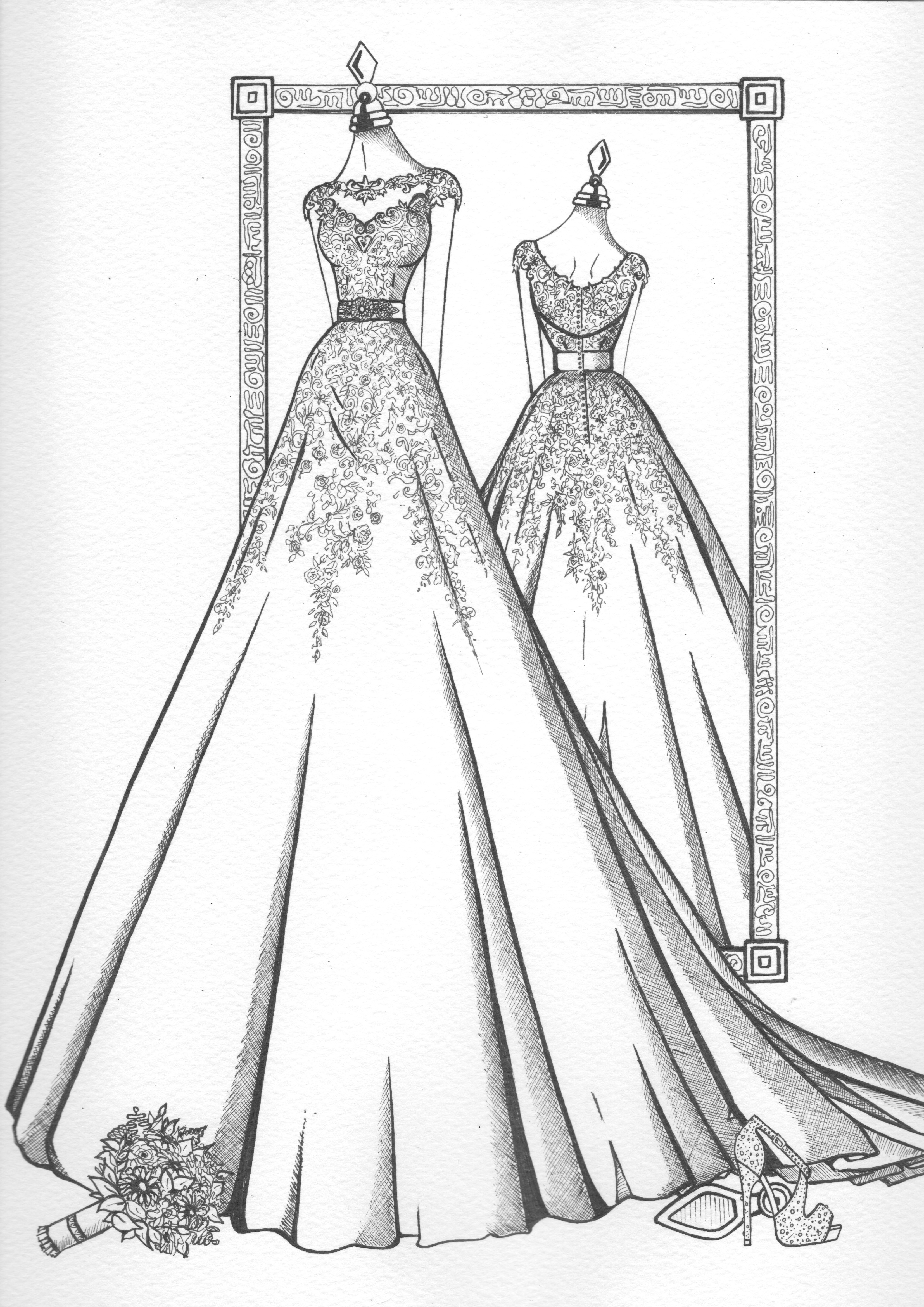 Mirror View Sketch - Wedding Dress Ink