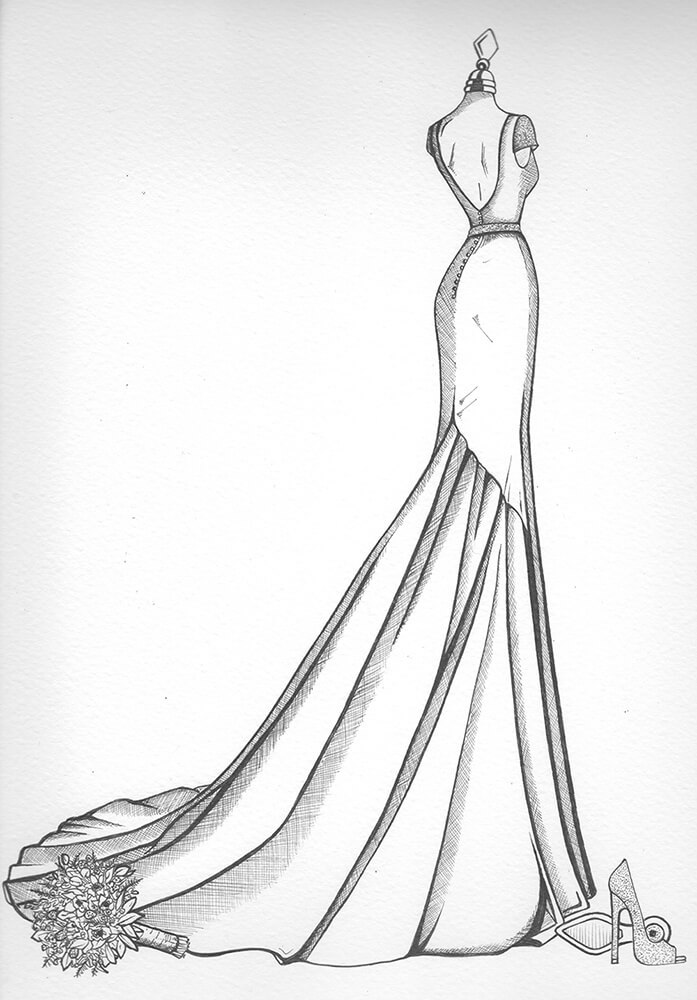 custom bridal illustration/wedding dress sketch/bridal gown sketch