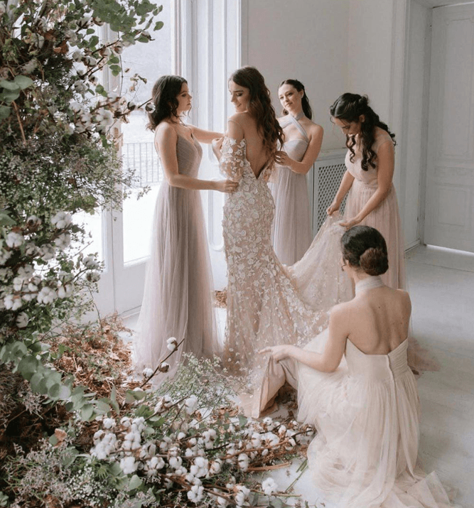 bridesmaids helping